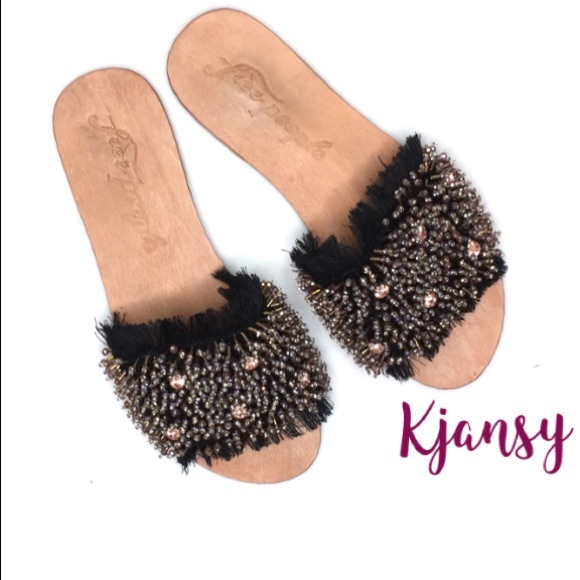 Free People Outer Banks Fringe Embellished Slides - Picture 5 of 8